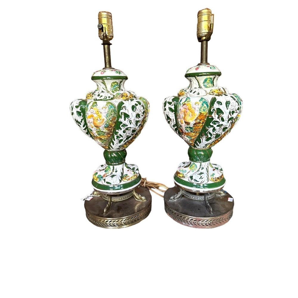 Three Graces Figurative Porcelain Hand Painted Table Lamp Filigree Fish Bases IT